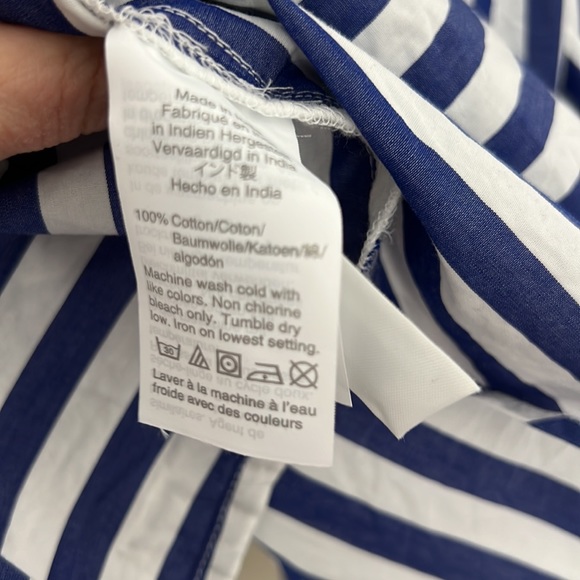 J Crew Cotton Button Front Tie Waist Top Blue and White Stripe XS - Picture 5 of 6
